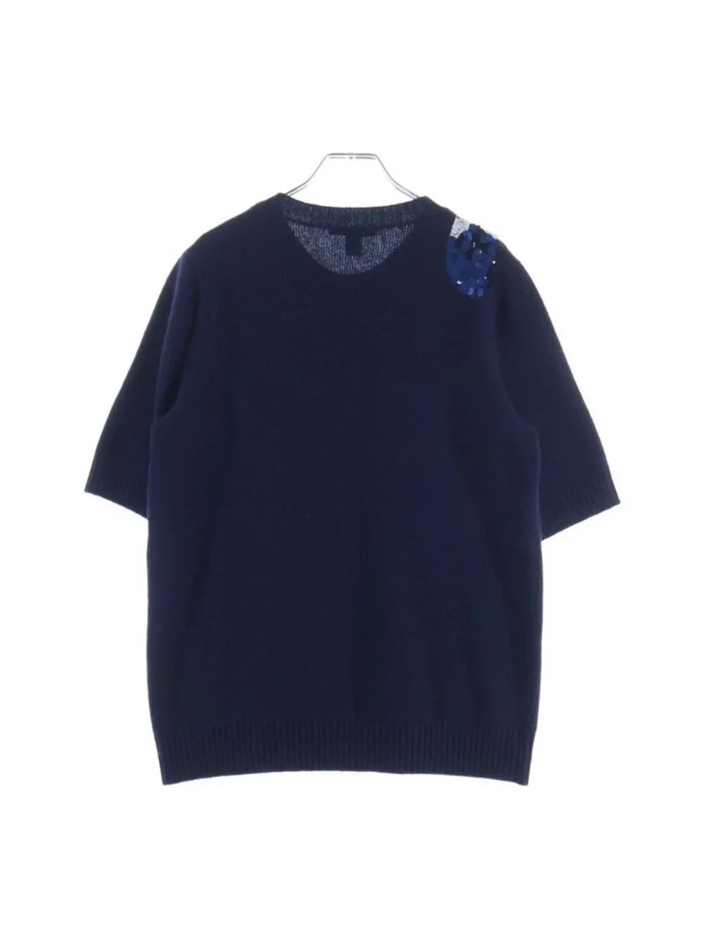 Louis Vuitton LV Logo Sequin Short Sleeve Knit Navy Sweater